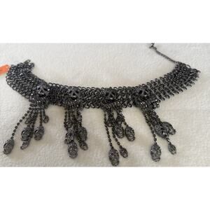 NEW!! Natasha Black Crystal Skulls Dangle Statement Choker